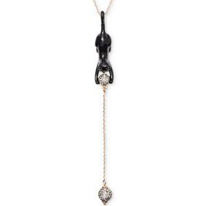 Gold-Tone Crystal Ball & Cat Lariat Necklace